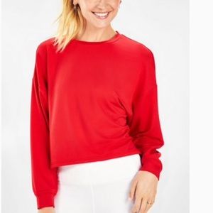 🛍️Fabletics luxe cinched pullover sweatshirt persimmon red L slightly cropped